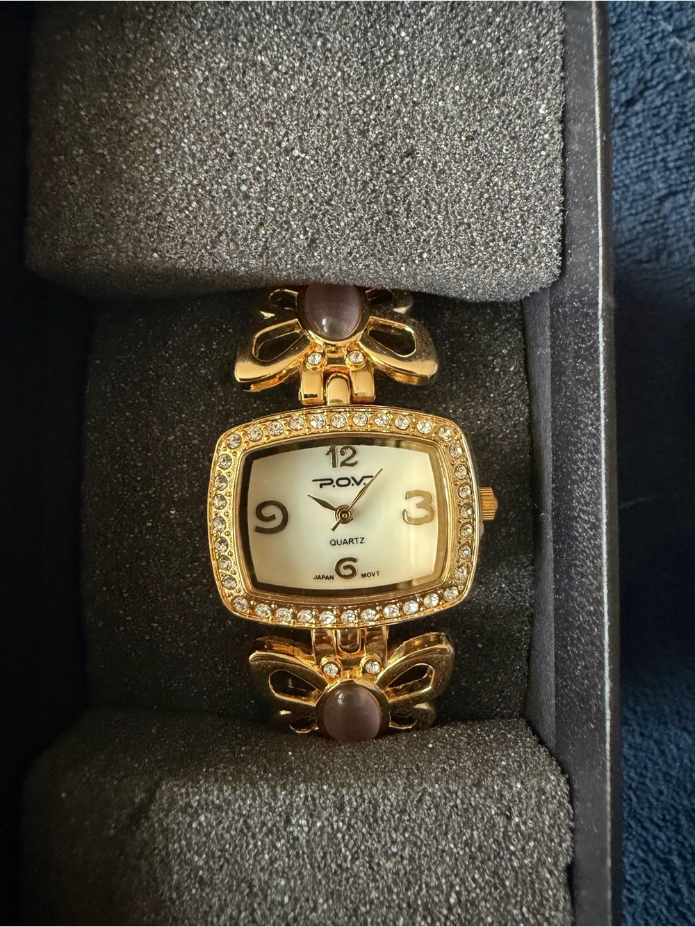 Gold-Tone Quartz Crystal Floral Bracelet Watch - Gold